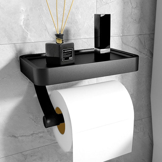 StashRoll | No-Drill Stainless Steel Toilet Paper Holder with Shelf - Space-Saving Bathroom Organizer