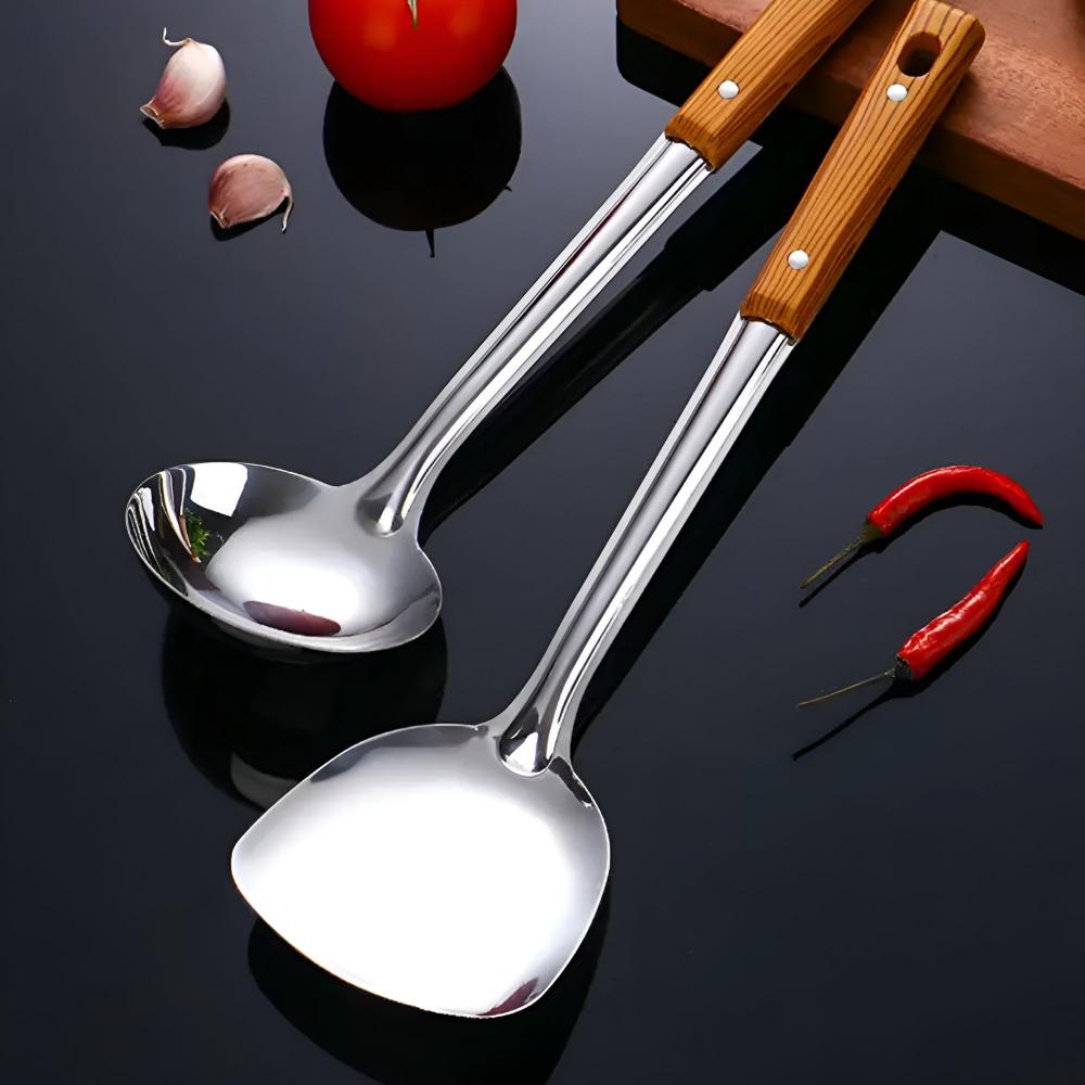 ElmChef | Stainless Steel Cookware Set Featuring Wooden Handles