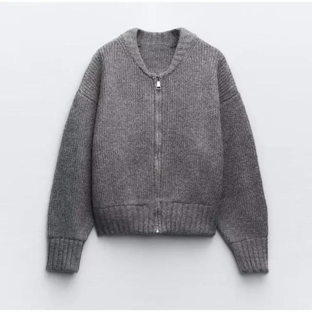 Orhaney | Women's Zip-Up Round Neck Cardigan