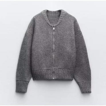 Orhaney | Women's Zip-Up Round Neck Cardigan