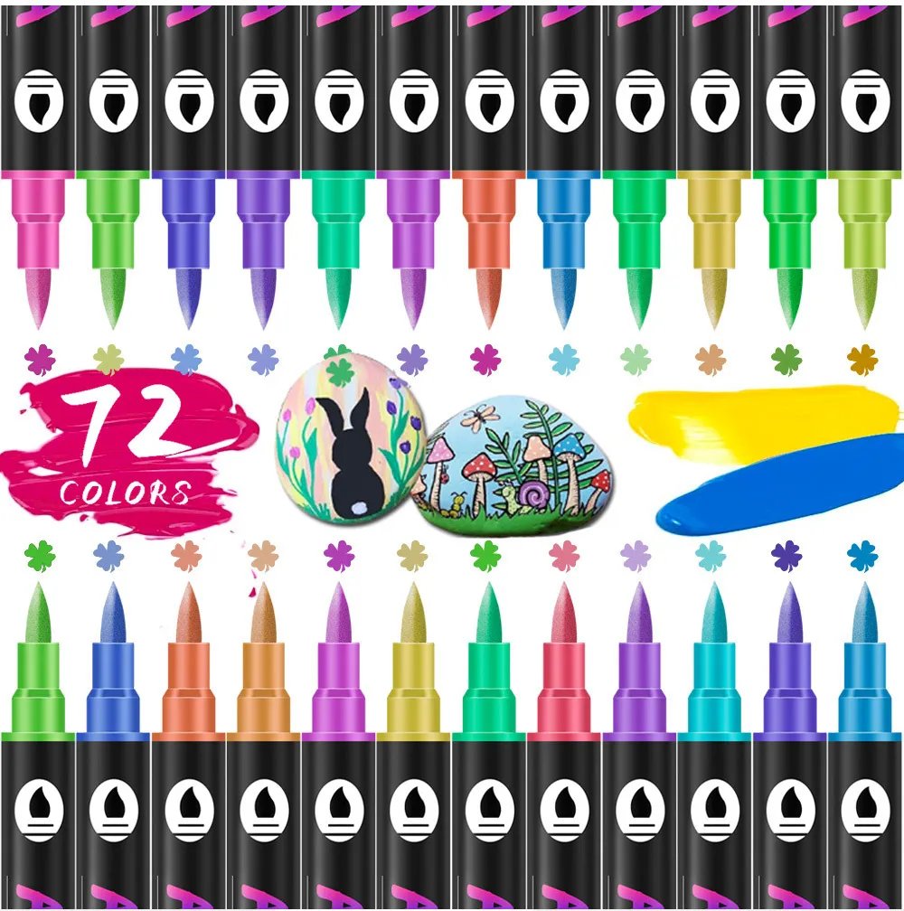 36 Double-Sided Acrylic Markers – 72 Vivid Colors, Non-Staining