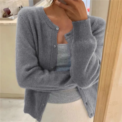 Women's Cozy Knit Cardigan – Round Neck, Button Front, Ribbed Sleeves