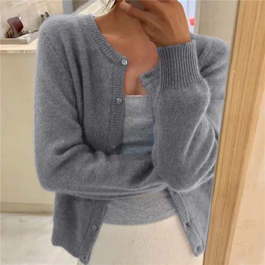 Women's Cozy Knit Cardigan – Round Neck, Button Front, Ribbed Sleeves