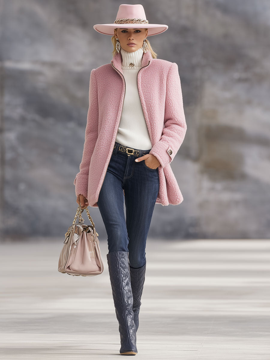 Retro Pink Fleece Zip-Up Jacket