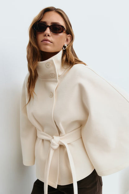 Clara Capejacket | Women's High-Collar Coat with Cape Sleeves and Belt
