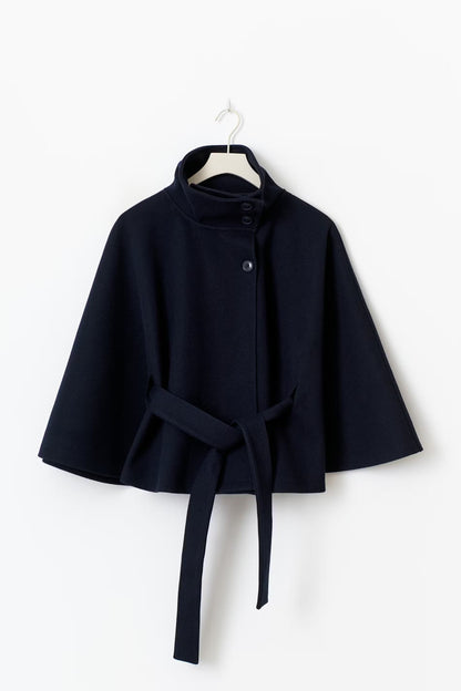Clara Capejacket | Women's High-Collar Coat with Cape Sleeves and Belt