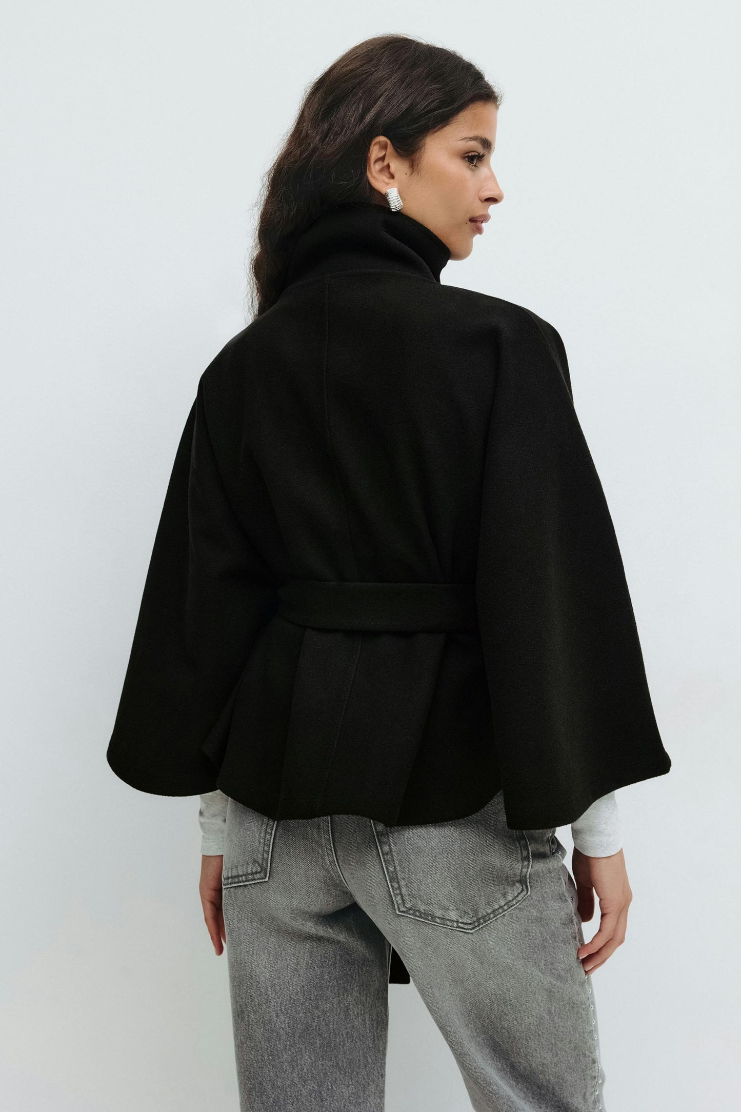 Clara Capejacket | Women's High-Collar Coat with Cape Sleeves and Belt