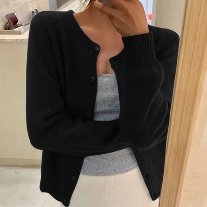 Women's Cozy Knit Cardigan – Round Neck, Button Front, Ribbed Sleeves