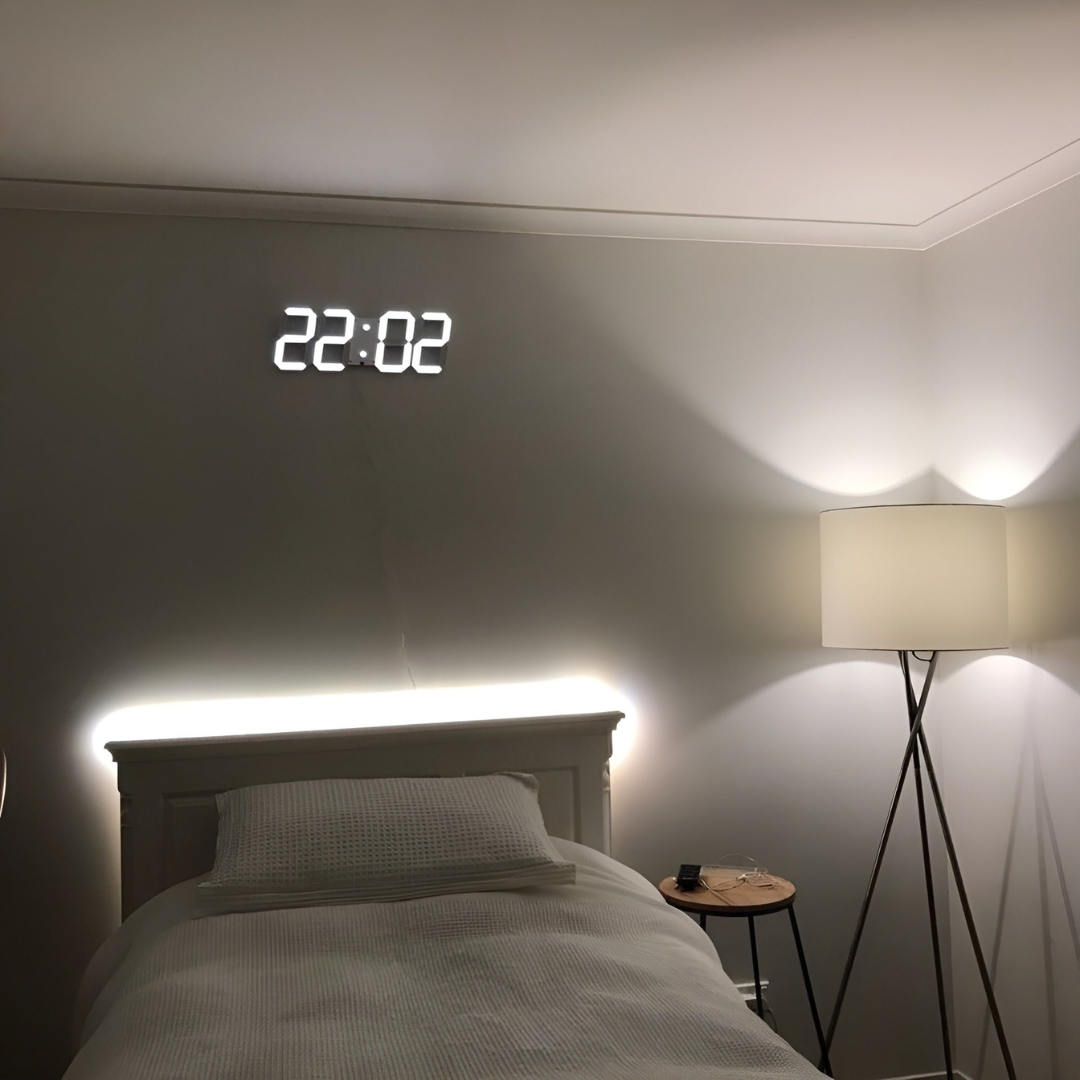 Contemporary 3D LED Wall Clock with Digital Display and User-Friendly Controls