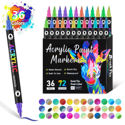 36 Double-Sided Acrylic Markers – 72 Vivid Colors, Non-Staining