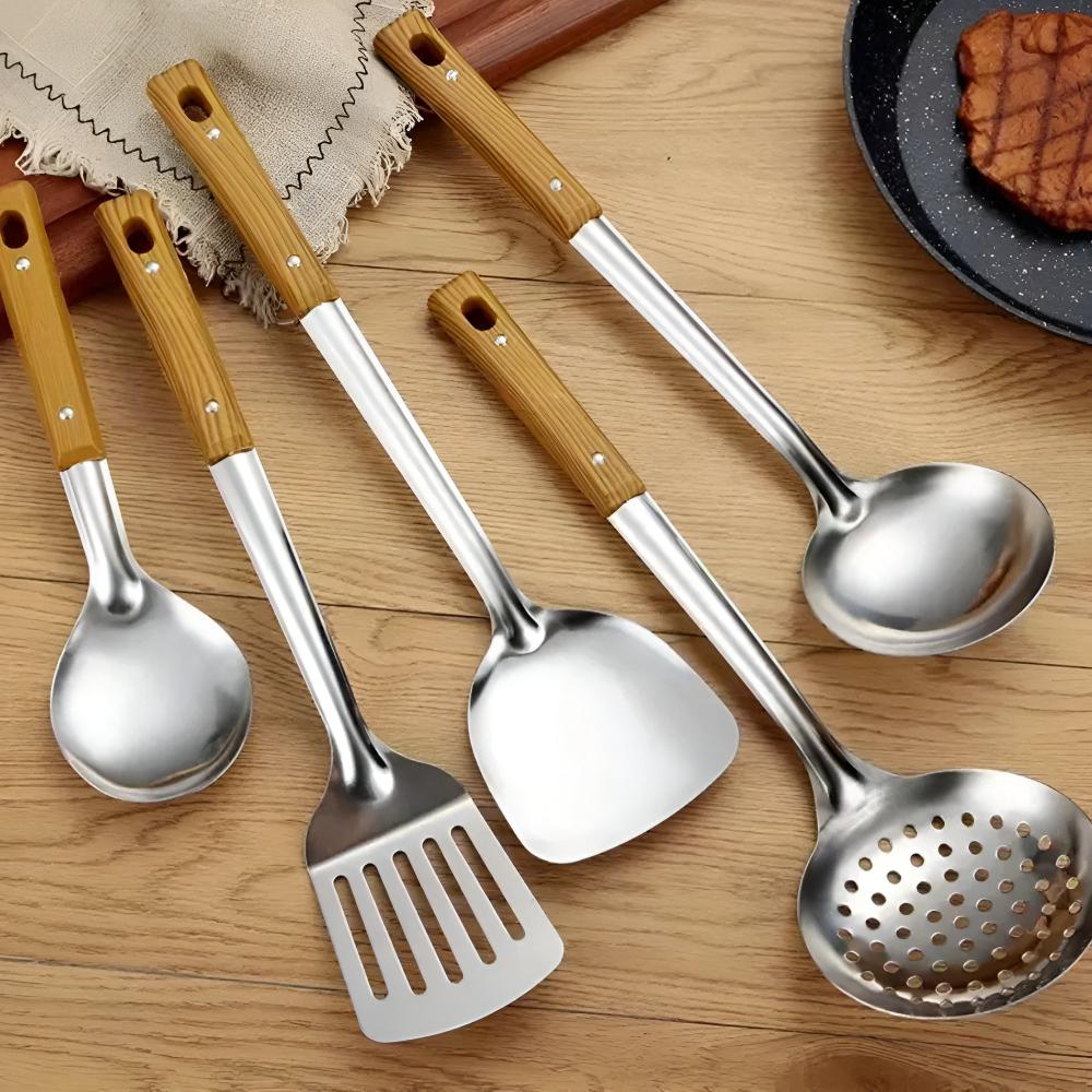 ElmChef | Stainless Steel Cookware Set Featuring Wooden Handles