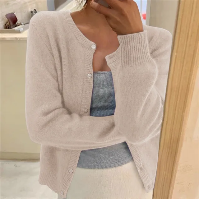Women's Cozy Knit Cardigan – Round Neck, Button Front, Ribbed Sleeves