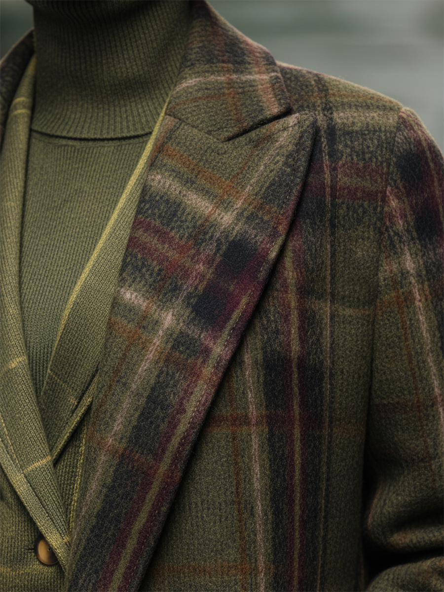 Classic Plaid Long Wool Coat