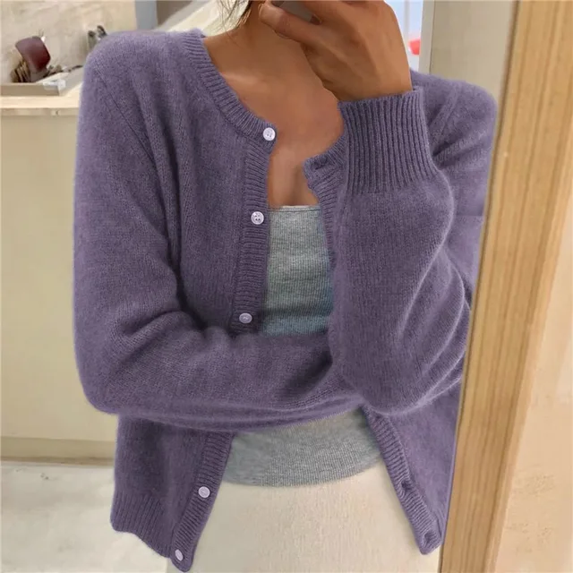 Women's Cozy Knit Cardigan – Round Neck, Button Front, Ribbed Sleeves