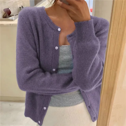 Women's Cozy Knit Cardigan – Round Neck, Button Front, Ribbed Sleeves