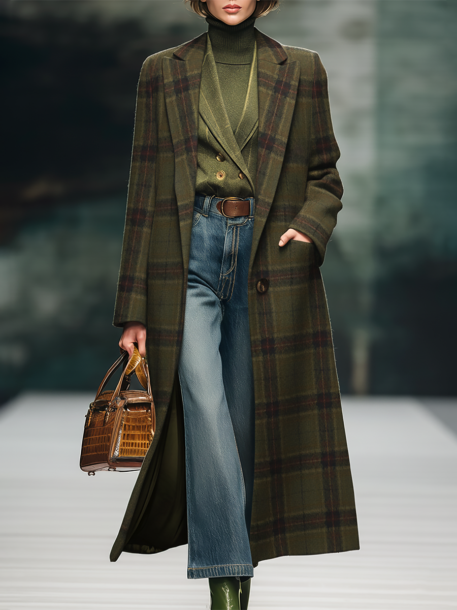 Classic Plaid Long Wool Coat