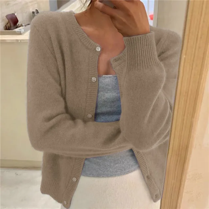 Women's Cozy Knit Cardigan – Round Neck, Button Front, Ribbed Sleeves