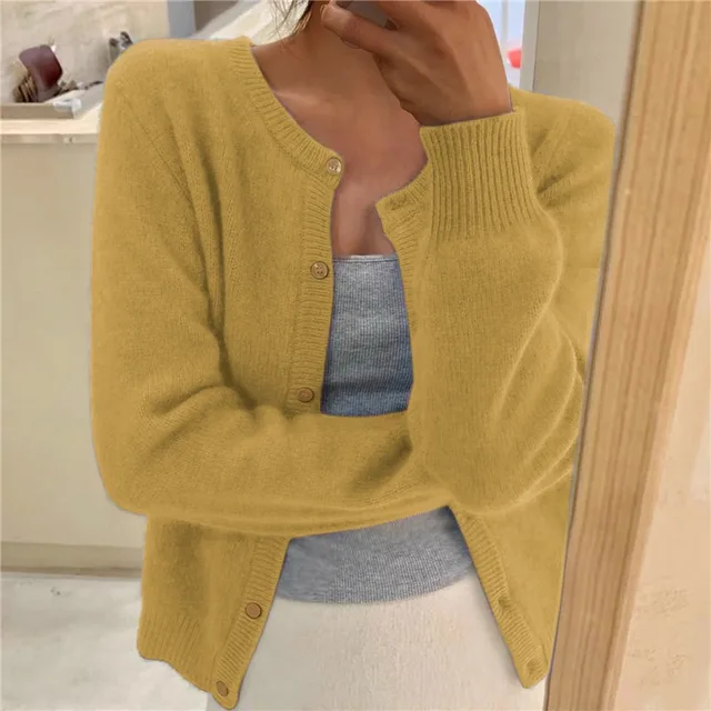 Women's Cozy Knit Cardigan – Round Neck, Button Front, Ribbed Sleeves