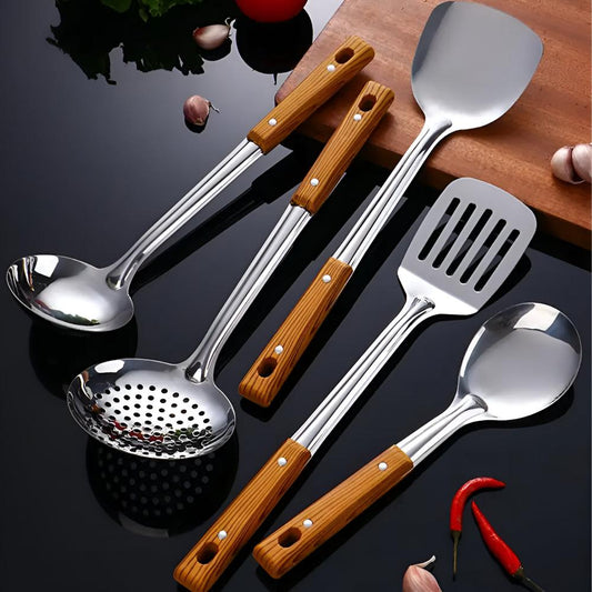 ElmChef | Stainless Steel Cookware Set Featuring Wooden Handles