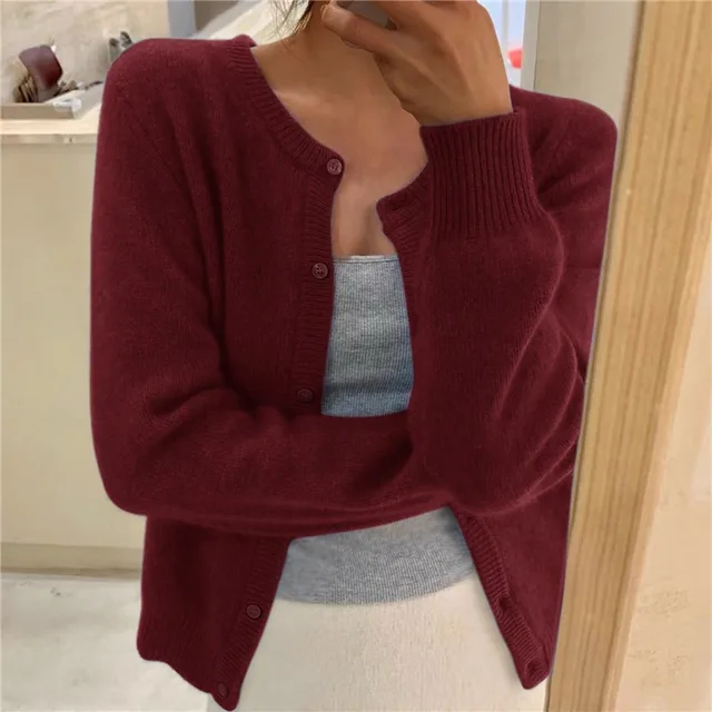 Women's Cozy Knit Cardigan – Round Neck, Button Front, Ribbed Sleeves