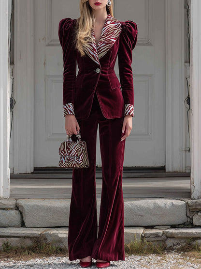 Vintage Zebra Print Red Velvet Lapel Set