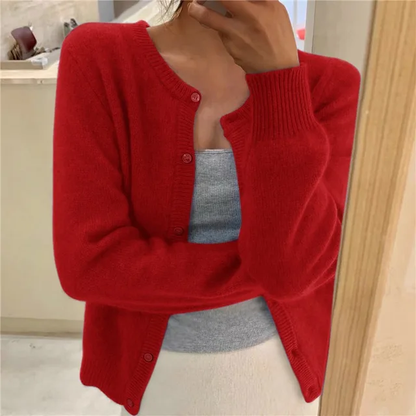 Women's Cozy Knit Cardigan – Round Neck, Button Front, Ribbed Sleeves