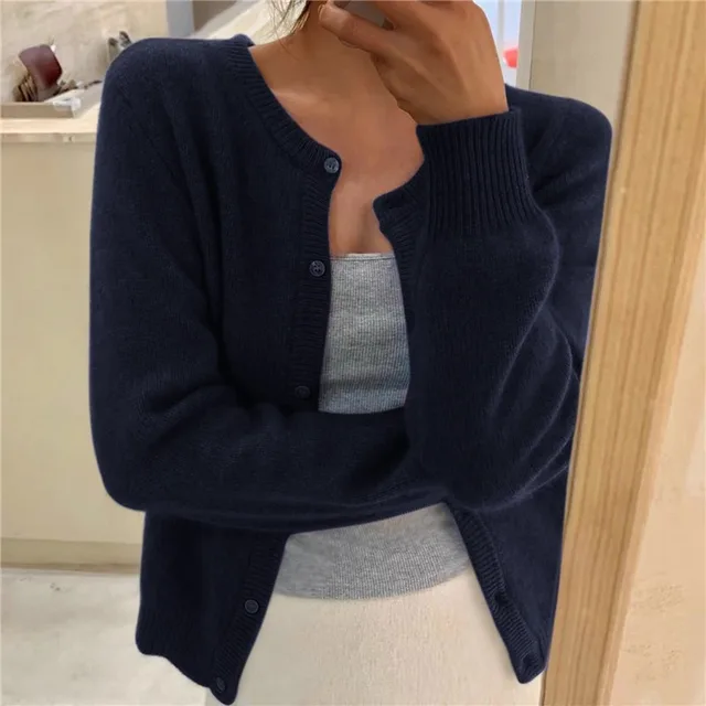 Women's Cozy Knit Cardigan – Round Neck, Button Front, Ribbed Sleeves