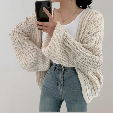 Stylish Long-Sleeve Knit Cardigan in Luxurious Fabric – Women's Apparel
