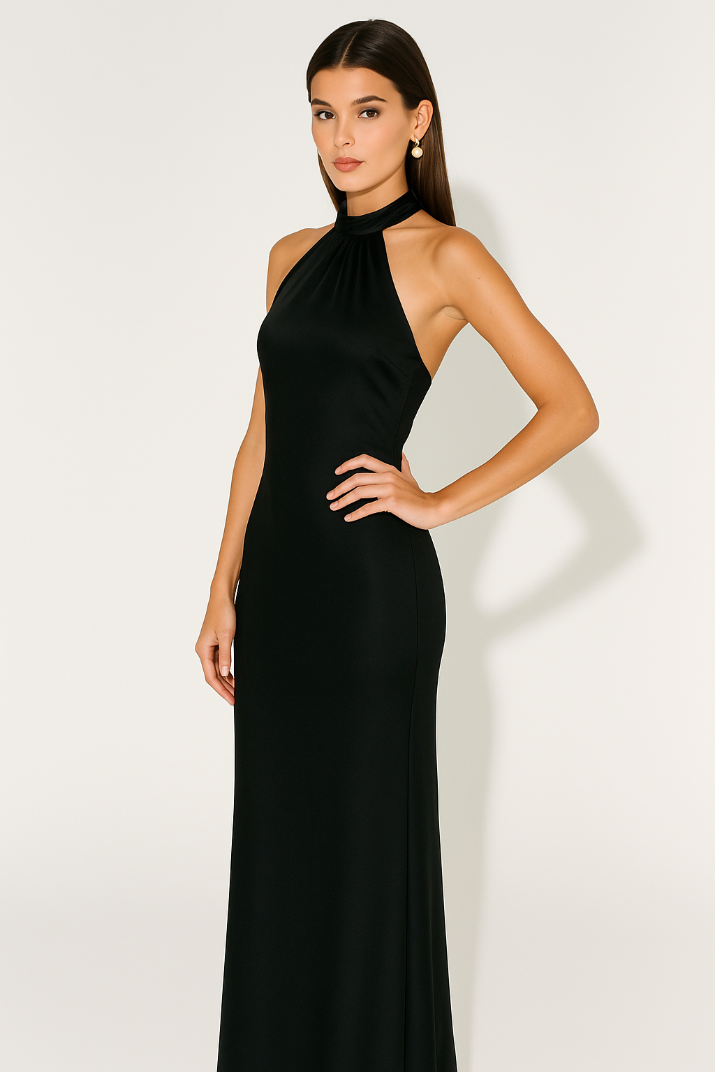 Elegant Black Halter-Neck Maxi Dress