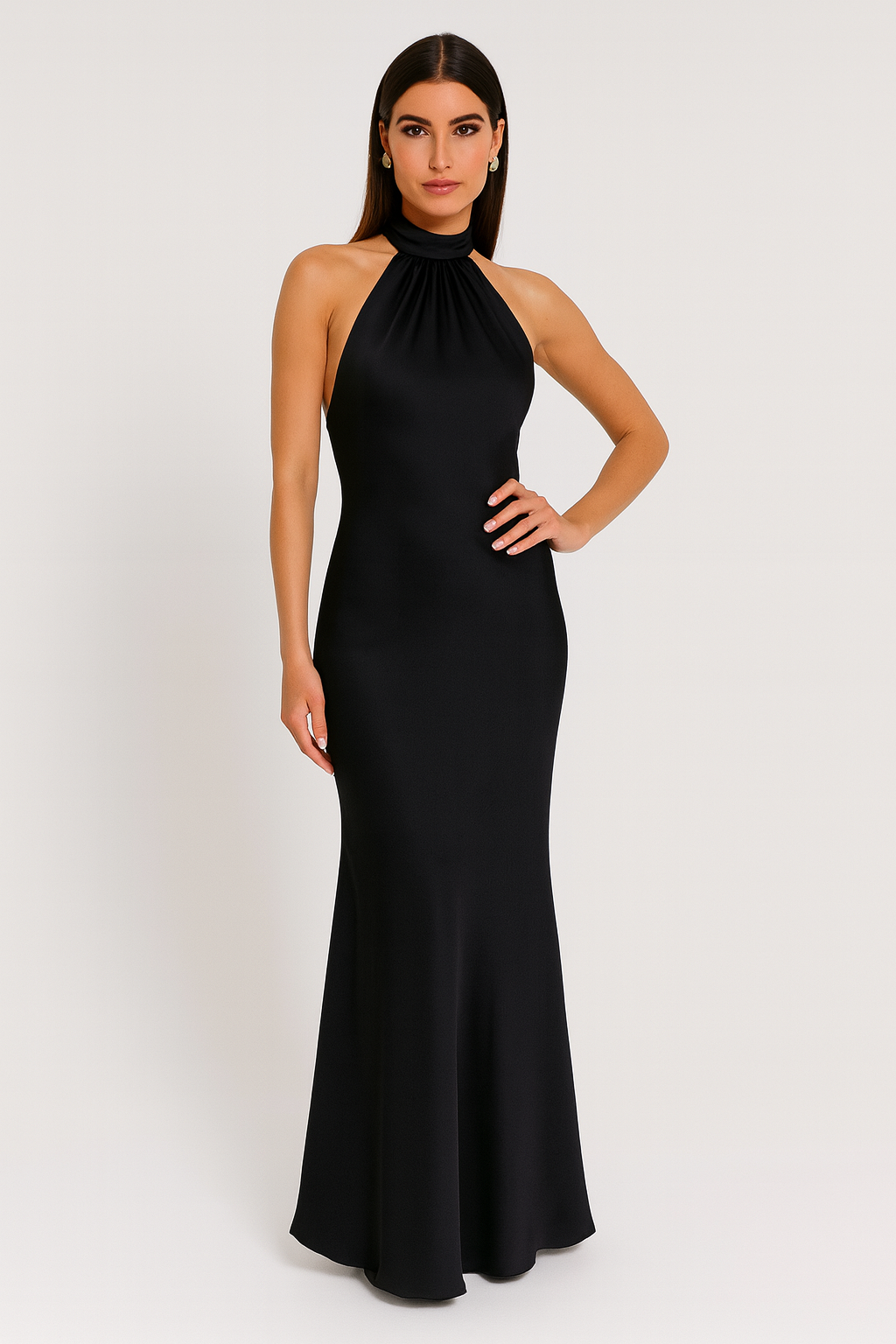 Elegant Black Halter-Neck Maxi Dress