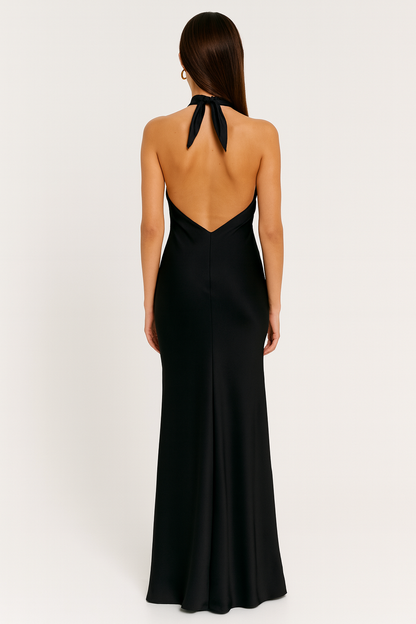 Elegant Black Halter-Neck Maxi Dress