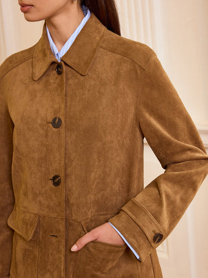 Akira | Suede Blazer with Collared Button-Front Design