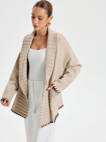 Quincy | Belted Knit Outerwear with Contrast Stitched Shawl Collar
