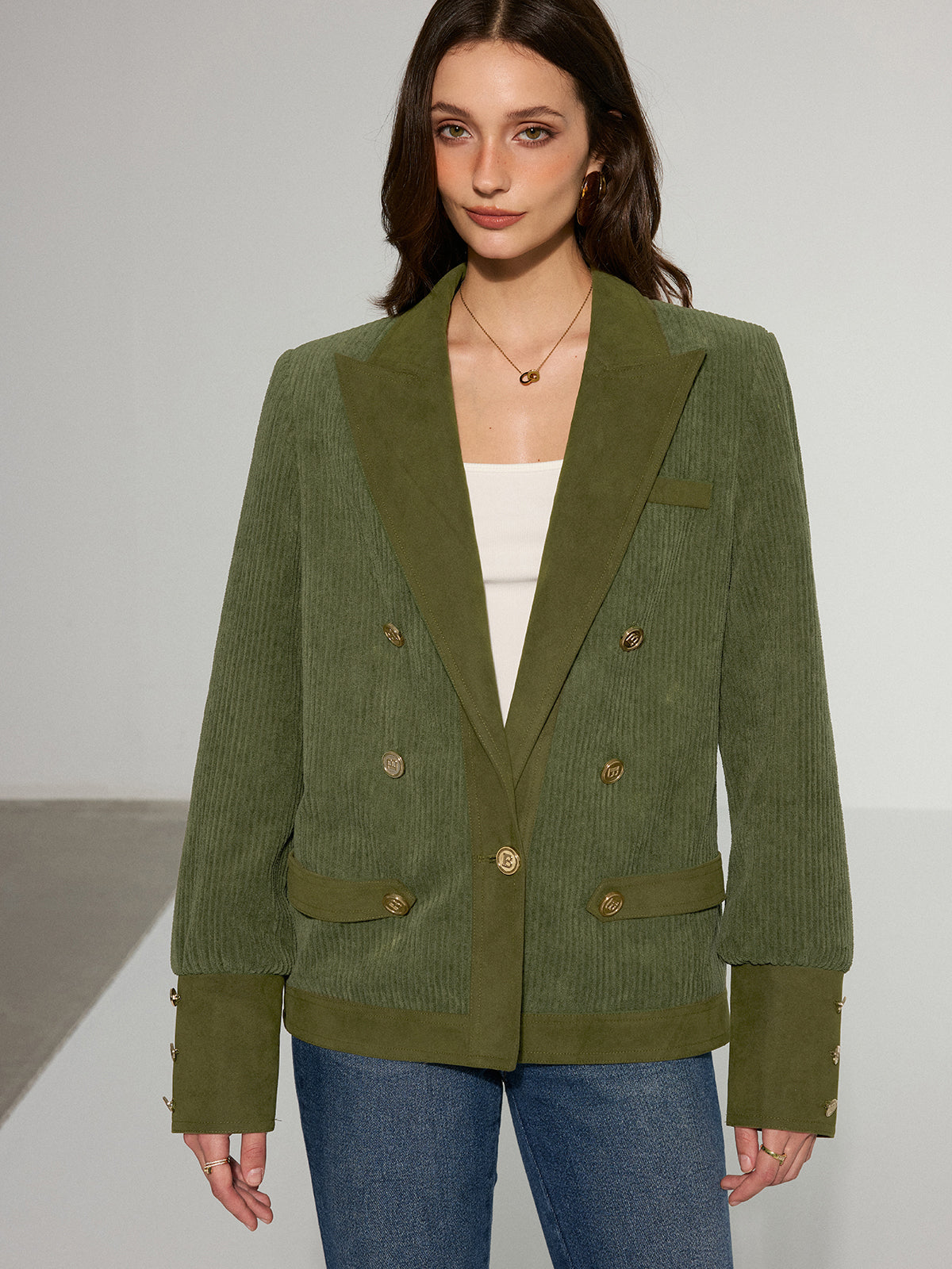 Mikaela | Corduroy Blazer with Lapel and Metal Buttons
