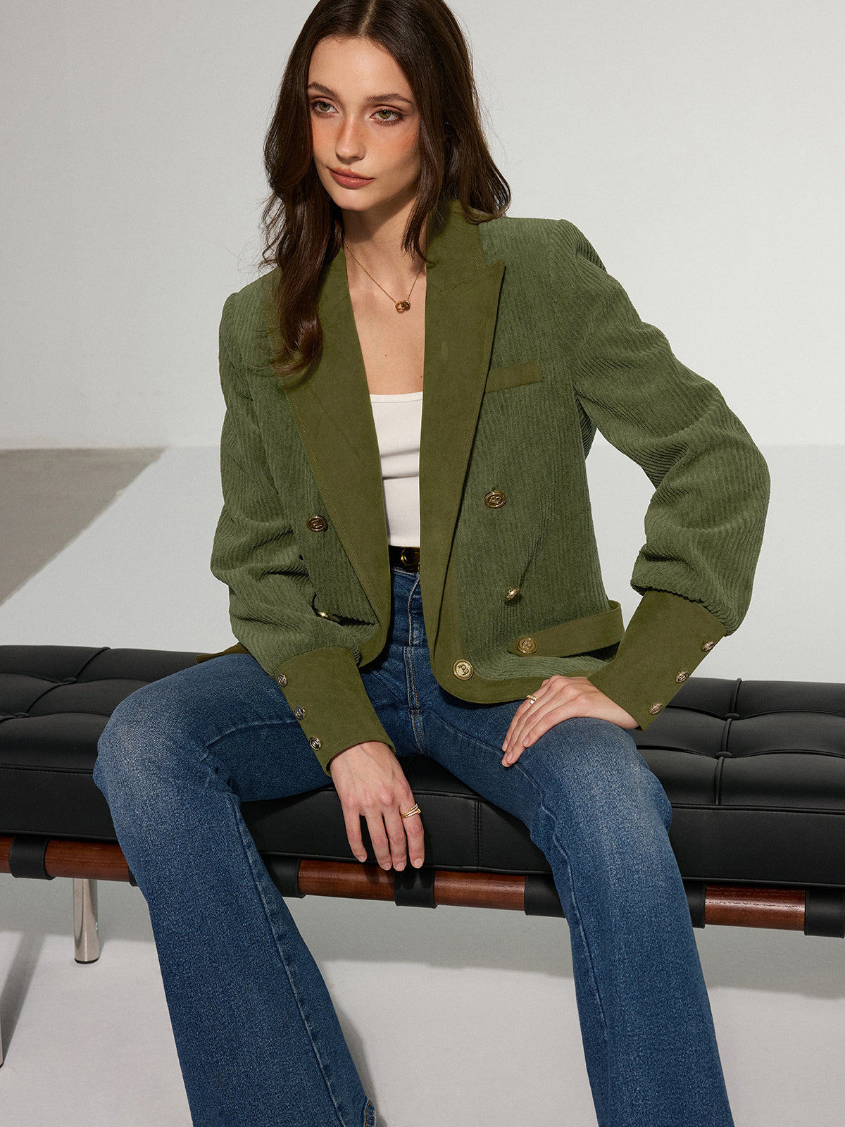 Mikaela | Corduroy Blazer with Lapel and Metal Buttons