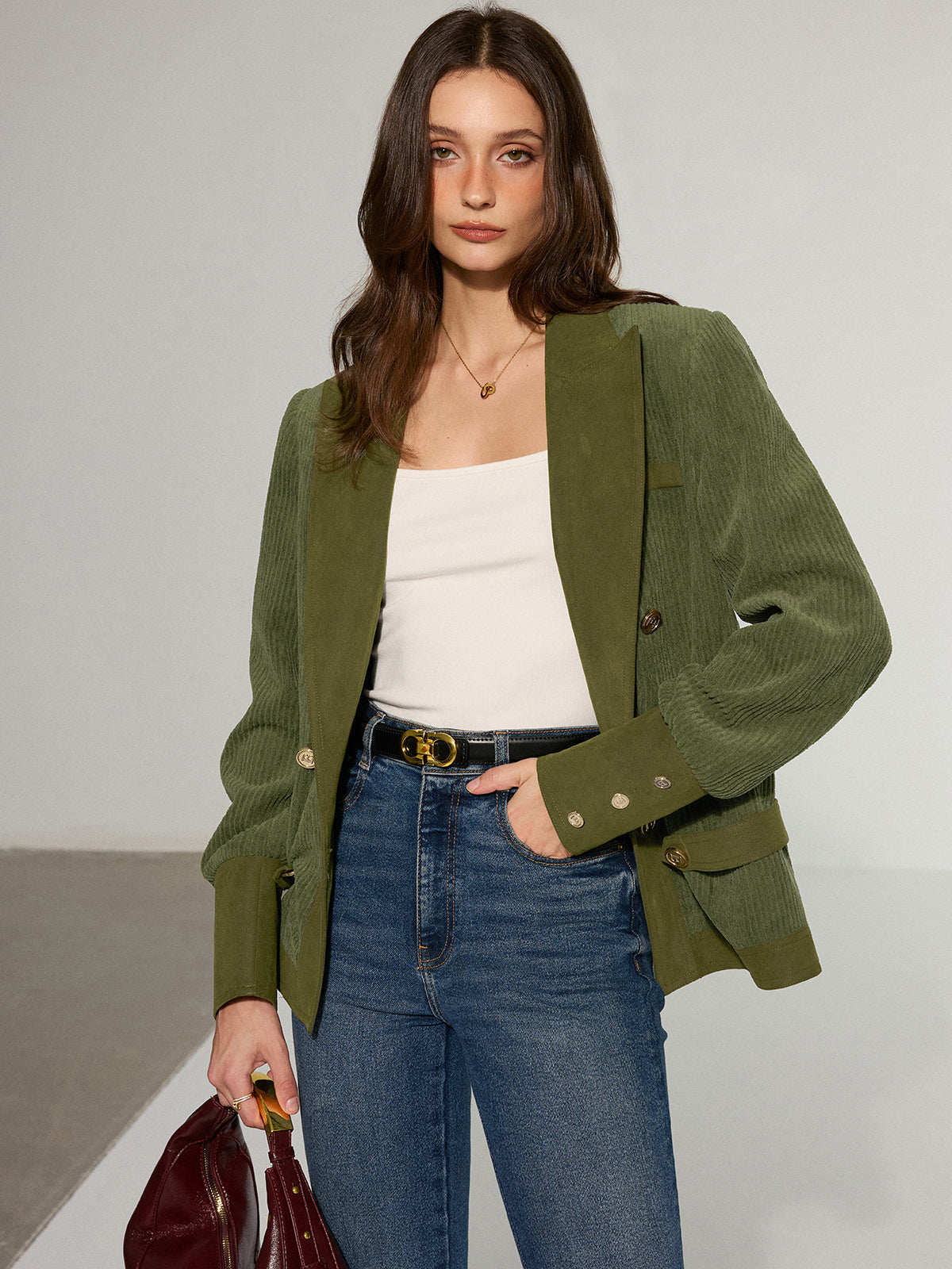 Mikaela | Corduroy Blazer with Lapel and Metal Buttons