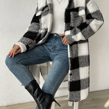 Juliette | Women's Long Plaid Teddy Fleece Winter Coat – Cozy & Stylish