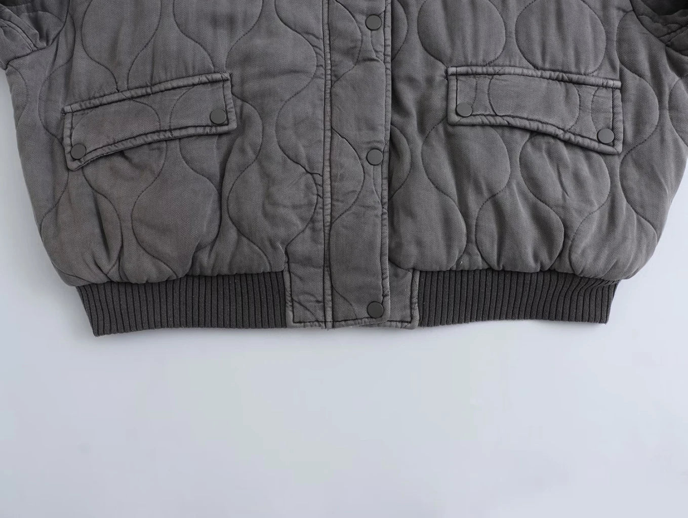 Women's Casual Quilted Bomber Jacket with Ribbed Collar