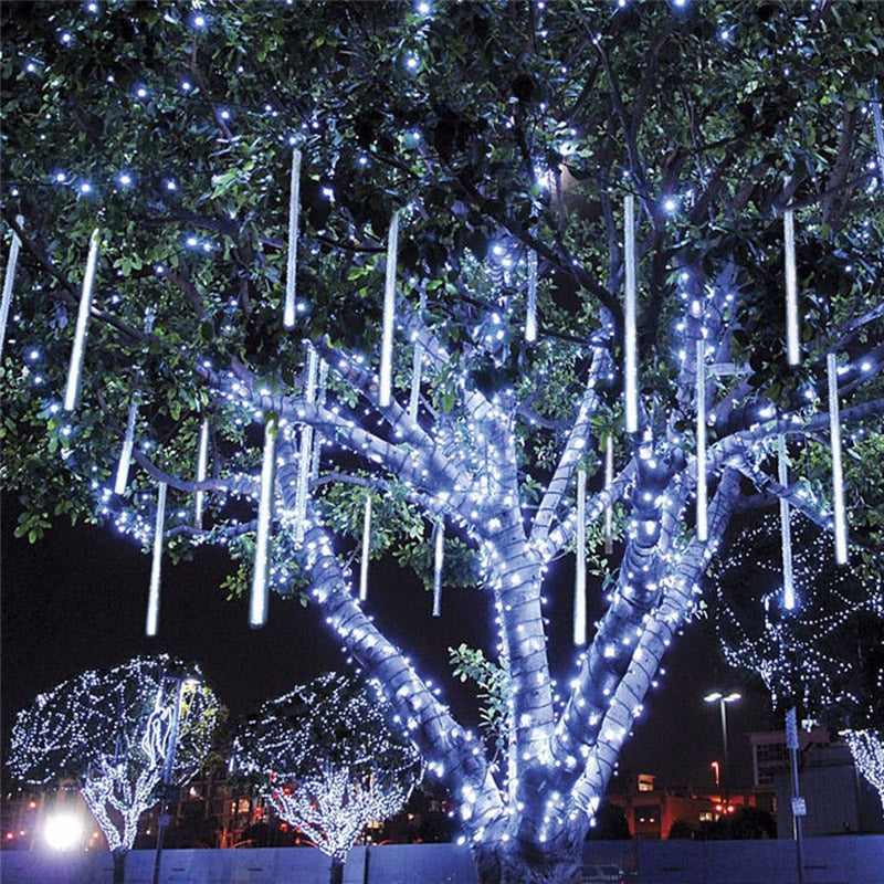Illuminated Meteor Icicles with Cascading Snow Effect
