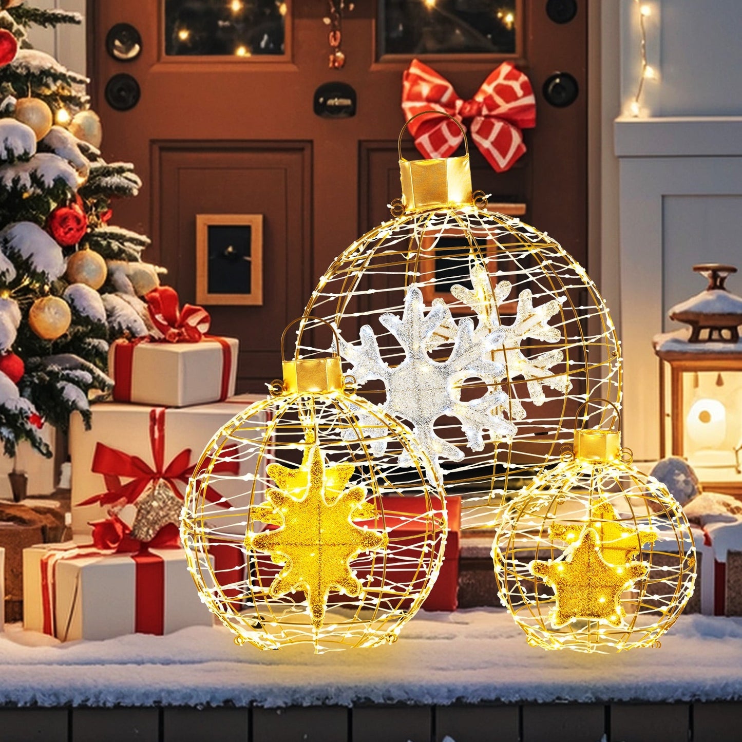 LED-Illuminated Hanging Christmas Ornament Balls