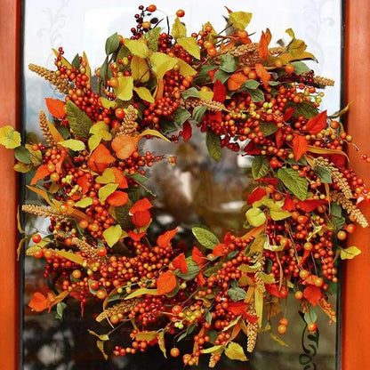 40 cm Autumn Door Wreath with Berries and Pine Cones – Natural Decor for Halloween and Thanksgiving