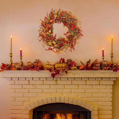 40 cm Autumn Door Wreath with Berries and Pine Cones – Natural Decor for Halloween and Thanksgiving