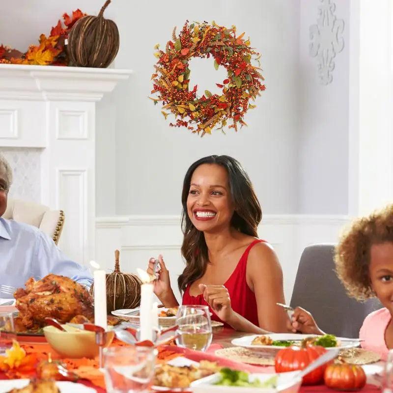 40 cm Autumn Door Wreath with Berries and Pine Cones – Natural Decor for Halloween and Thanksgiving