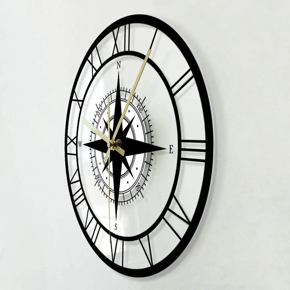 Nautische Wanduhr mit Kompass-Design – Maritime Eleganz für Ihr Zuhause