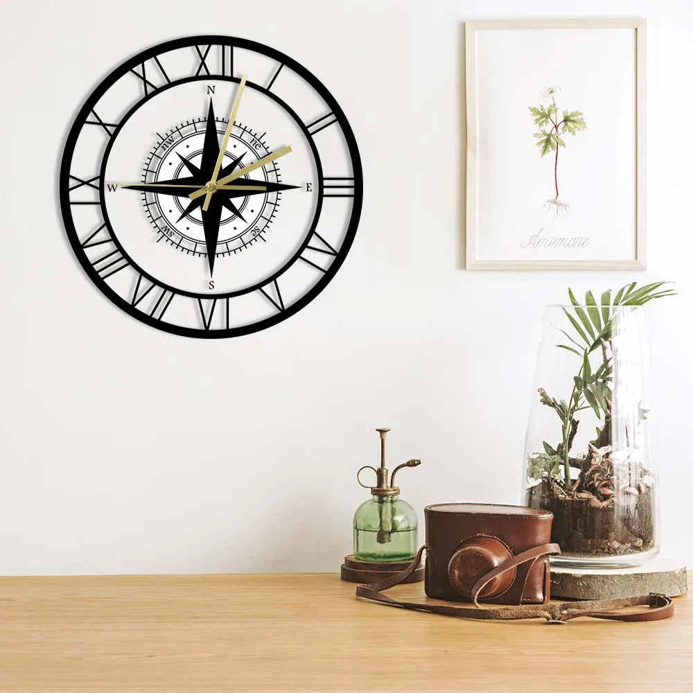 Nautische Wanduhr mit Kompass-Design – Maritime Eleganz für Ihr Zuhause
