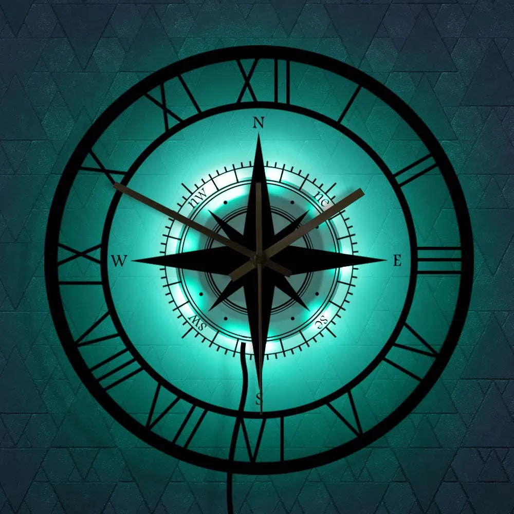 Nautische Wanduhr mit Kompass-Design – Maritime Eleganz für Ihr Zuhause
