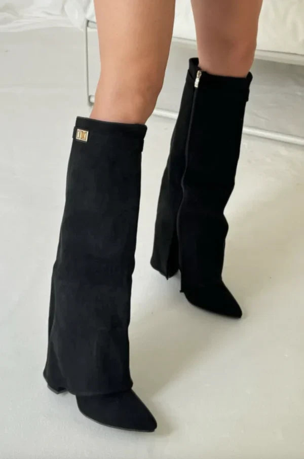 Elegant Women's Ankle Boots with Block Heel and Buckle - Available in Suede or Leather
