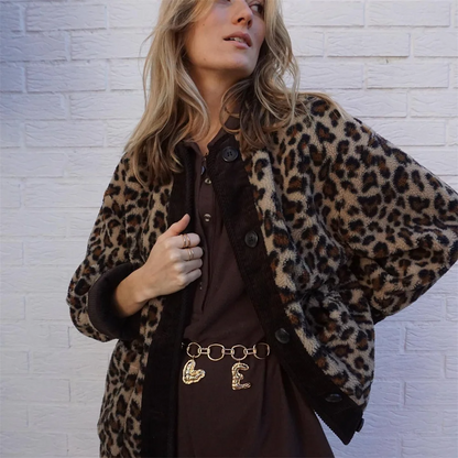 Leah | Women's Leopard Print Winter Jacket with Round Neck