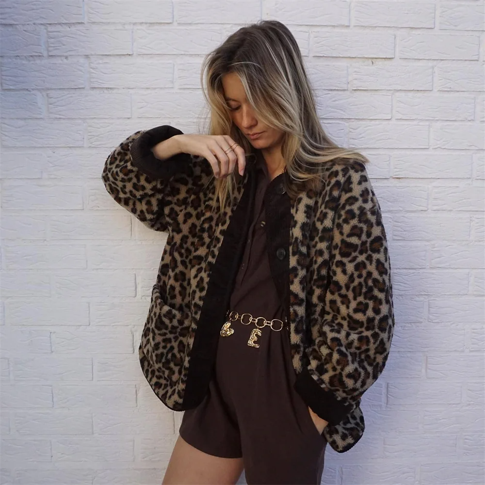 Leah | Women's Leopard Print Winter Jacket with Round Neck