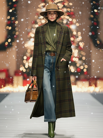 Classic Plaid Long Wool Coat